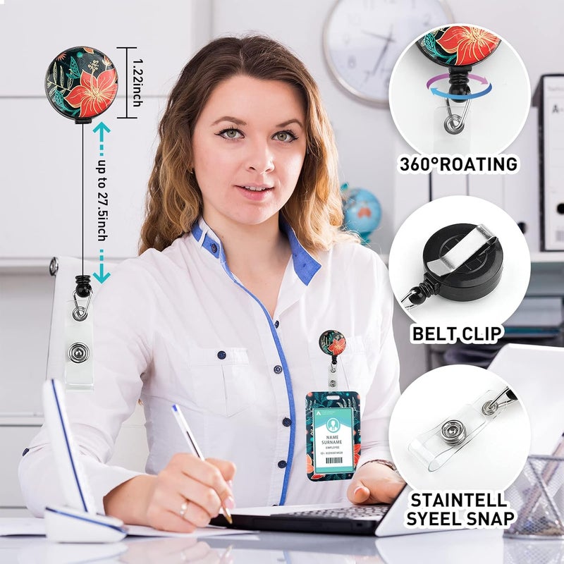 Hinsly ID Badge Holder with Lanyard, Retractable Badge Holders Reels with Lanyards Adjustable, for Women Kids Teacher Nurses Doctor Student - Image 2